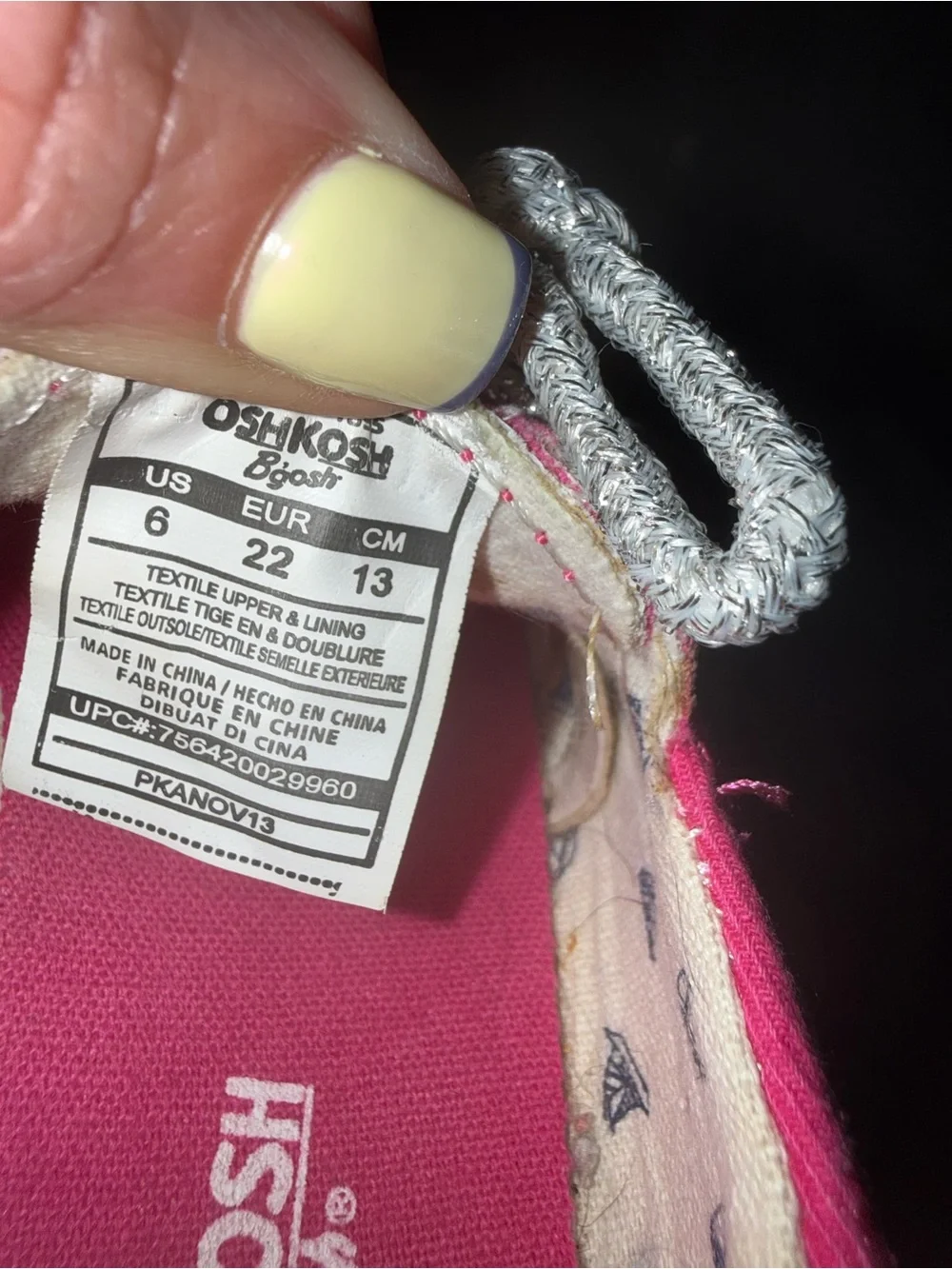 OshKosh B’gosh Toddler Girls Pink Canvas Boat Shoes Size 6 Glitter Laces